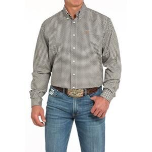 NEW CINCH geometric print long sleeve shirt in brown